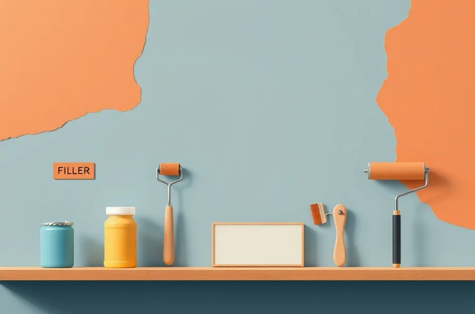Outils de peinture disposés dans l'ordre des étapes du chantier