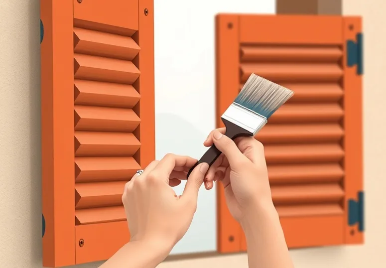 Mise en peinture au pinceau de volets et d'encadrements en bois