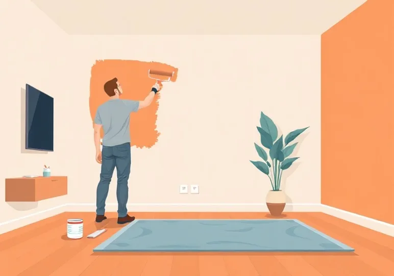 Peintre appliquant la peinture au rouleau sur un mur de salon